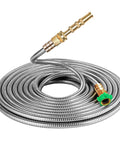 Stainless Steel Garden Hose with Premium Brass Nozzle - PlantologyUSA - As shown